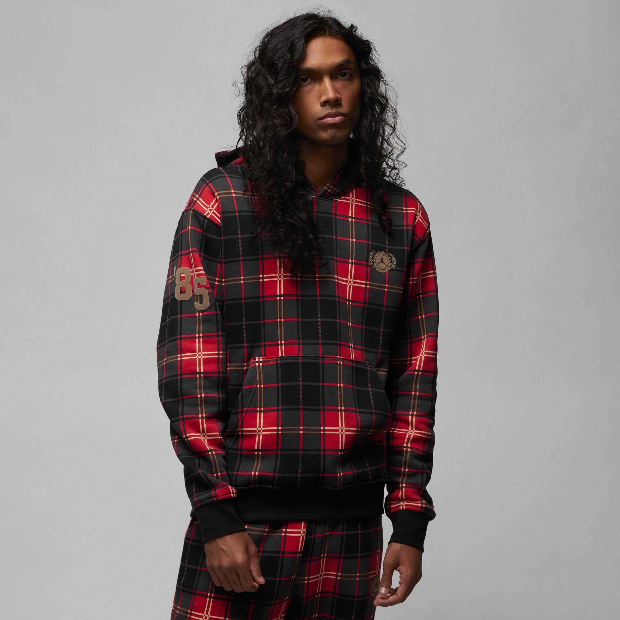 Black and discount red plaid hoodie